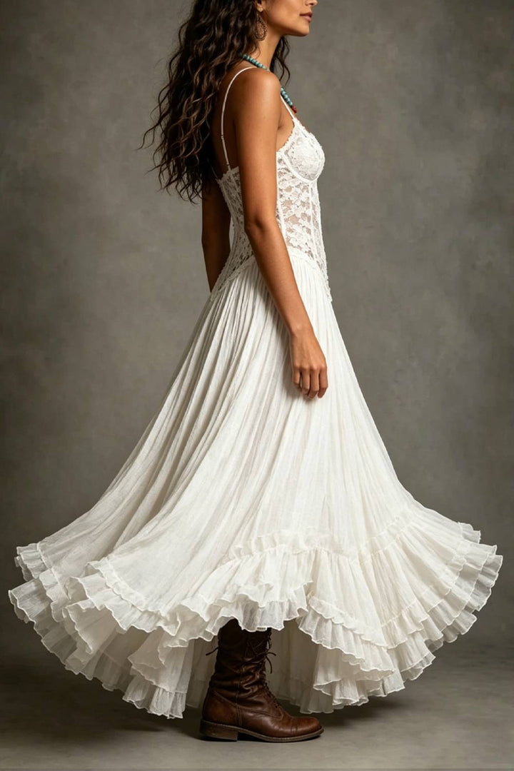 Lace Ruffled Bohemian Long Dress