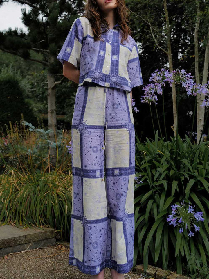 Exclusive Dreamy Galaxy Sun Print Wide-leg Pants