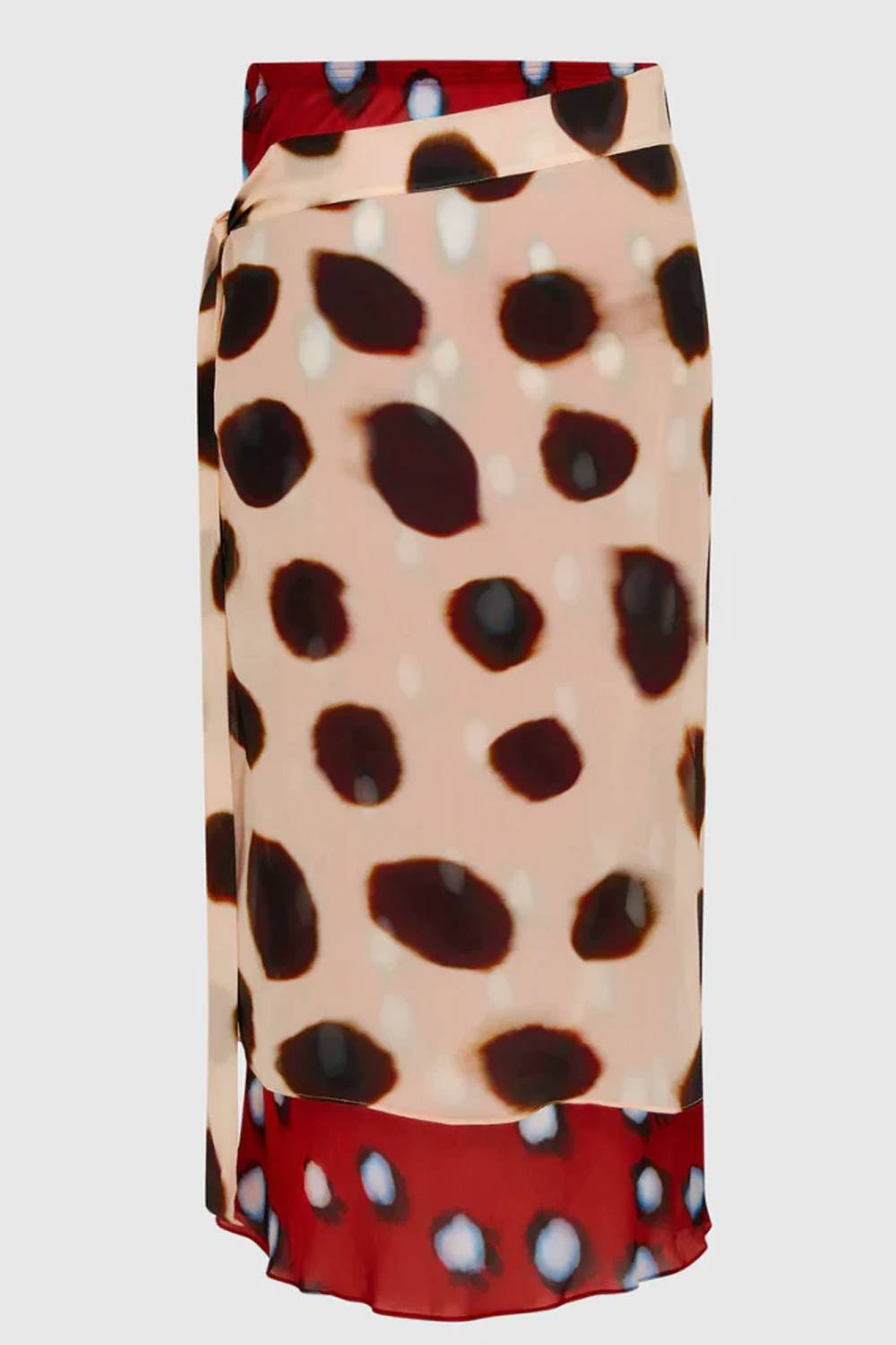 Color‑Block Polka Dot Wrap Tie Waist Midi Skirt