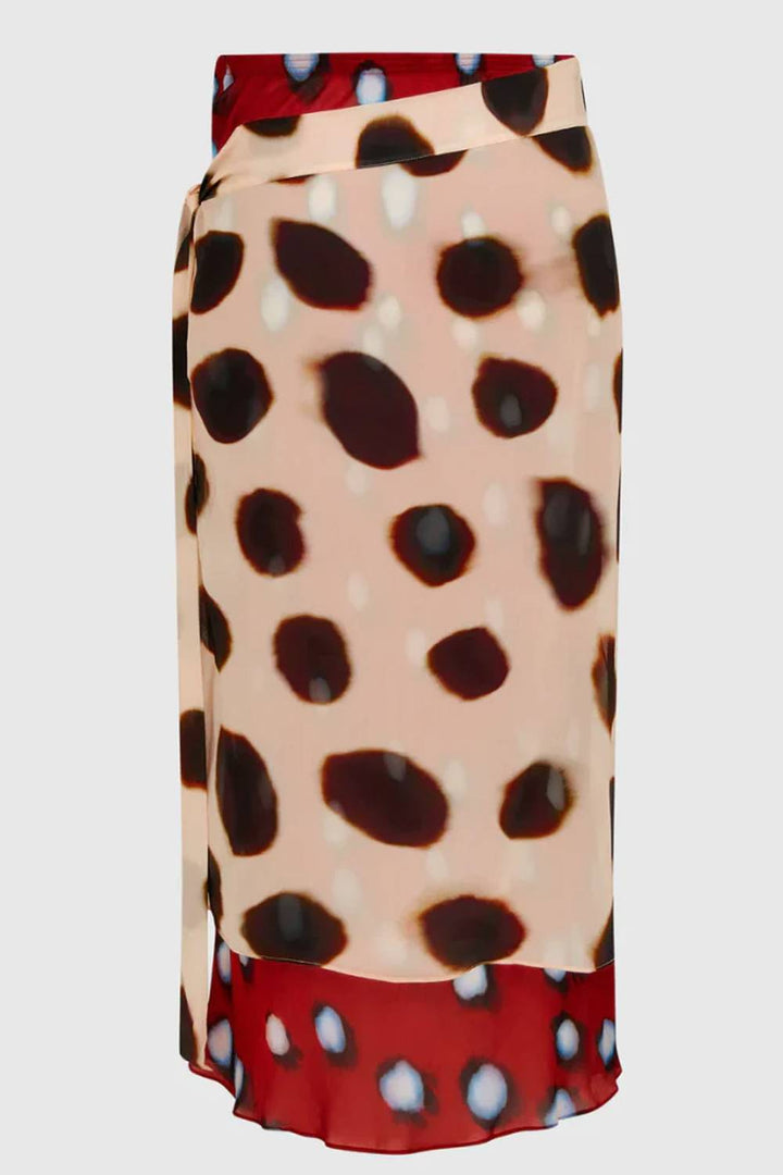 Color‑Block Polka Dot Wrap Tie Waist Midi Skirt