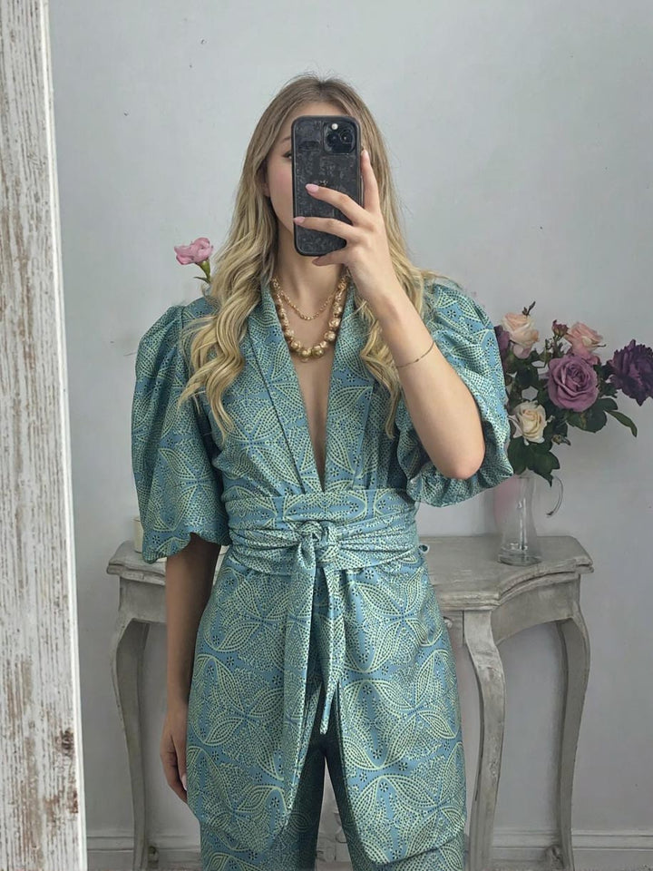 Casual Ethnic Style Printed Puff Sleeve Shirt