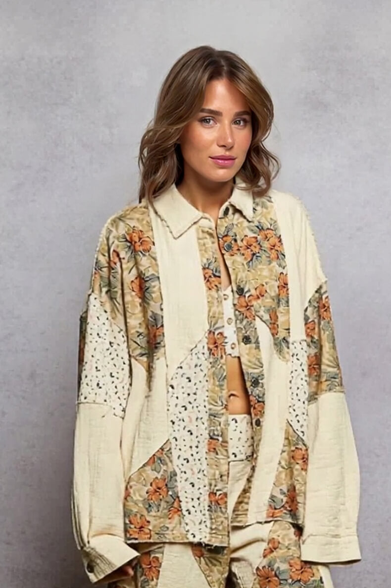 Bohemian Floral Print Patchwork Wide-Leg Pants