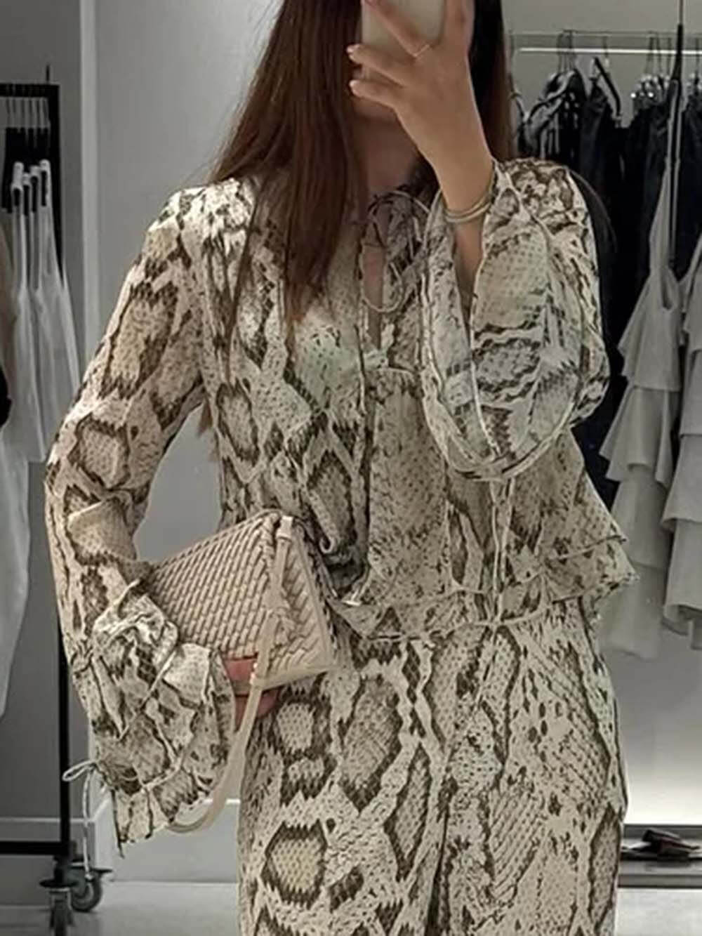 Unique Snake Print Wide-Leg Pants