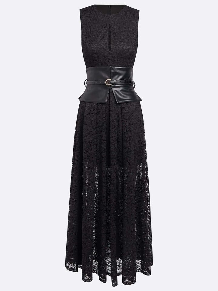 Elegant Cutout Neck Lace A-Line Maxi Dress