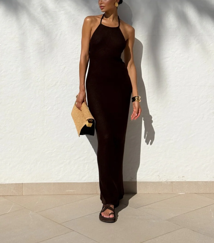 Chocolate Brown Butter Knit Long Dress