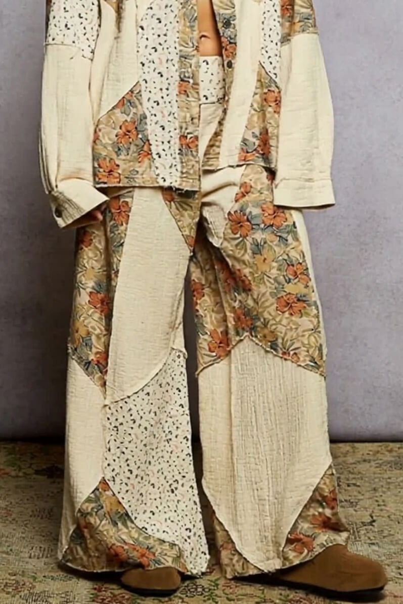 Bohemian Floral Patchwork Loose Button-Down Top