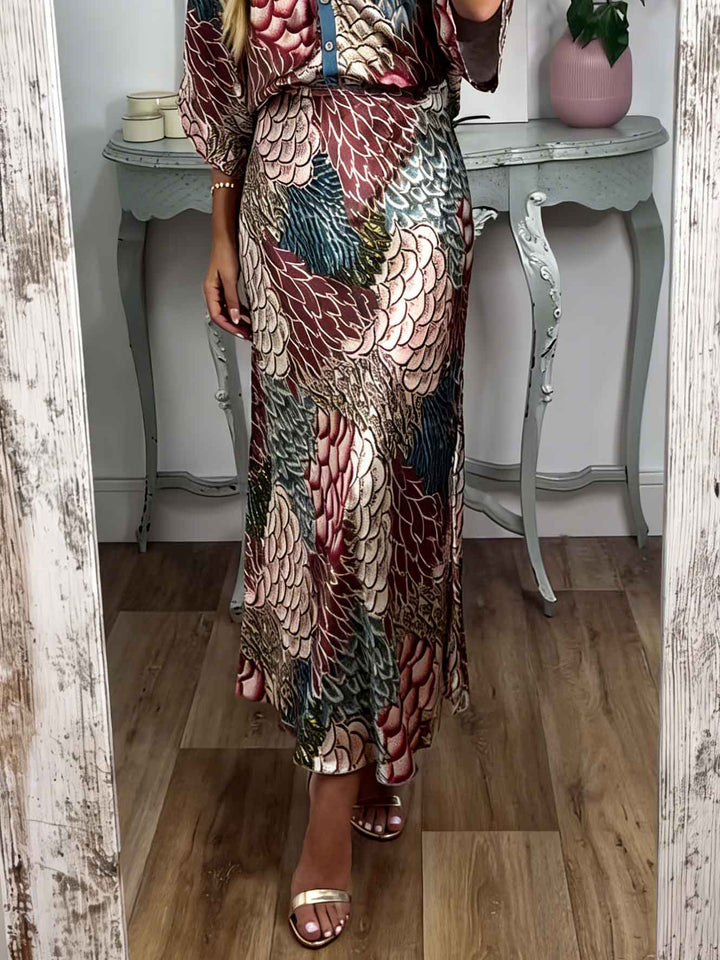 Retro Scale Print Satin Skirt Two-Piece Set