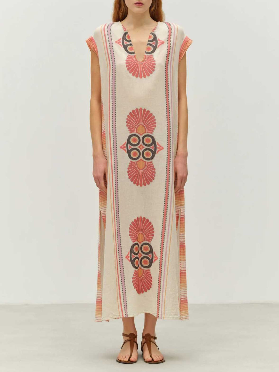 Retro Casual Ethnic Style Floral Print Slit Maxi Dress