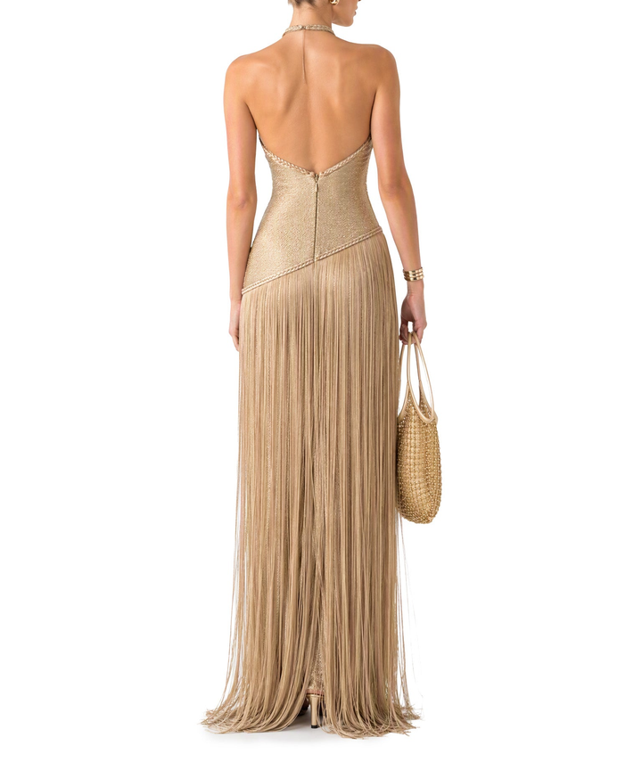 Glamorous Gold Halter Neck Fringe Maxi Dress