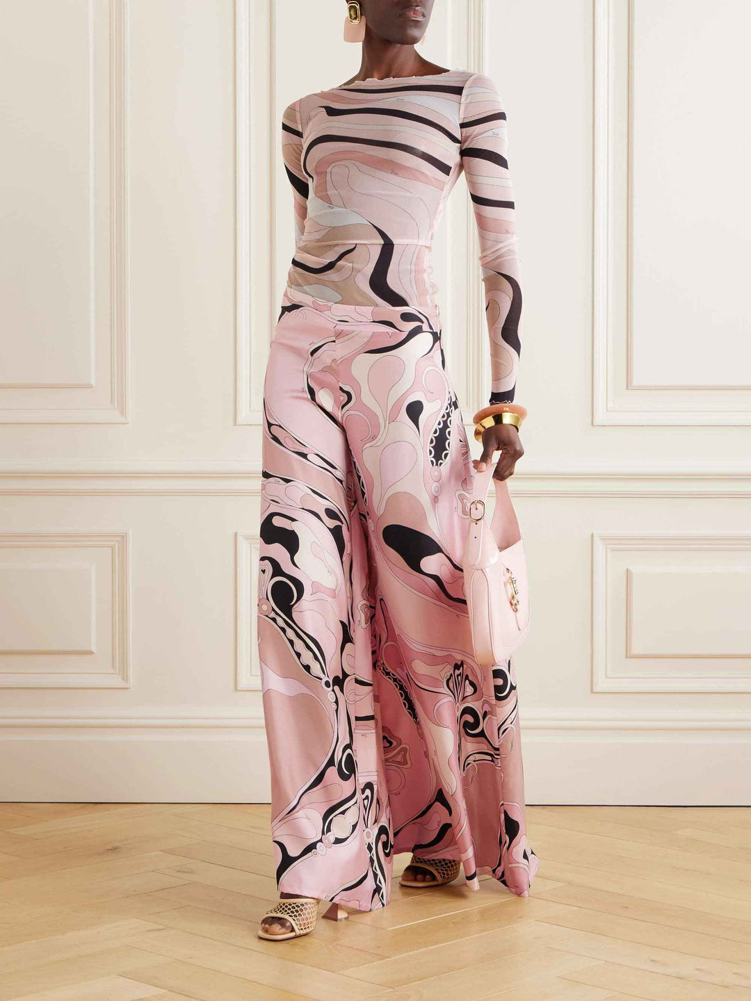 Retro Abstract Floral Print Wide-leg Pants